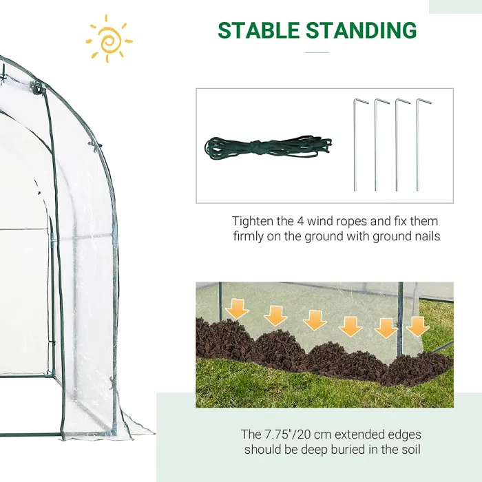 Outsunny Walk In Polytunnel Greenhouse w/ Roll Up Door PVC Cover, 2.5 x 2m