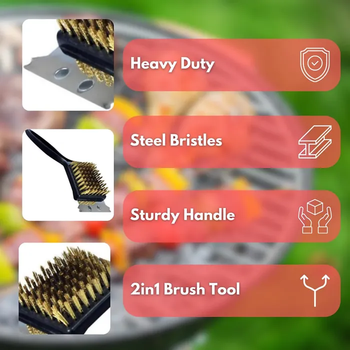 20cm 2in1 BBQ Brush And Heavy Duty Scraper Barbecue Cleaner Tools
