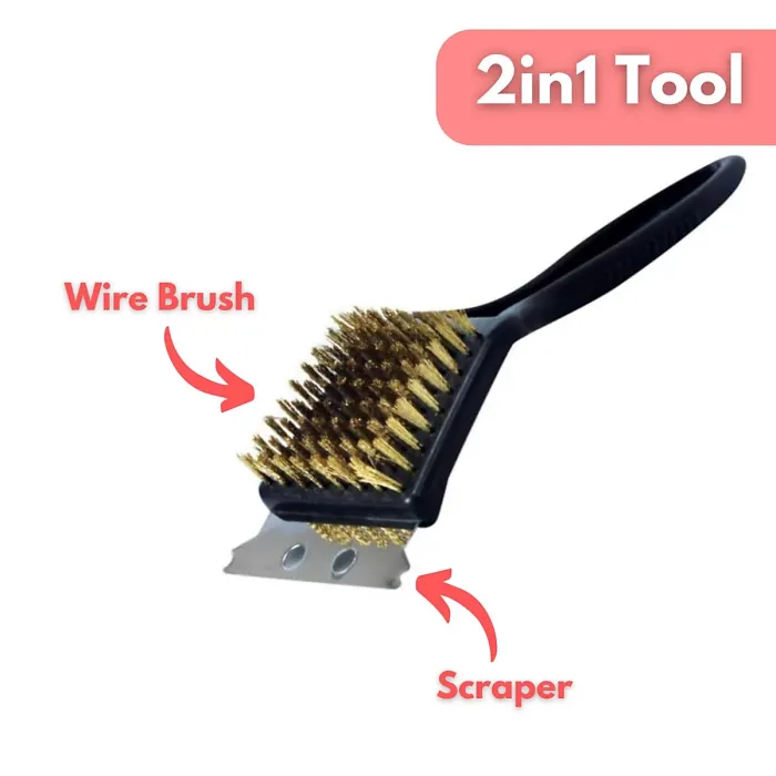 20cm 2in1 BBQ Brush And Heavy Duty Scraper Barbecue Cleaner Tools