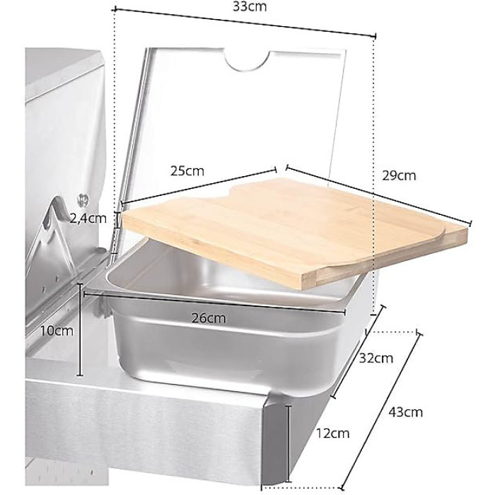 CosmoGrill Stainless Steel Side Table,Bamboo Wooden Cutting Board & Storage- Platinum & Premium Black BBQ