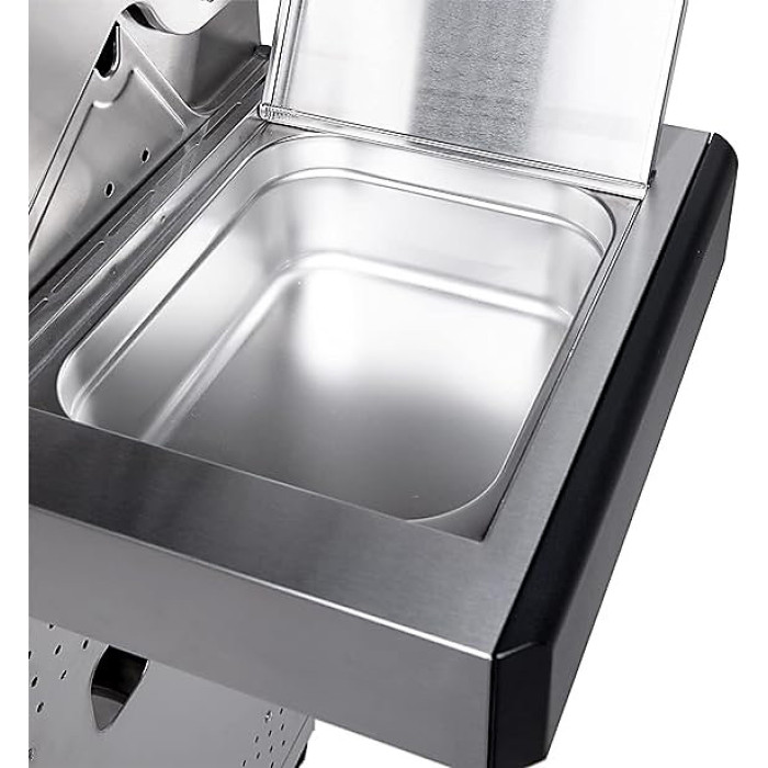 CosmoGrill Stainless Steel Side Table,Bamboo Wooden Cutting Board & Storage- Platinum & Premium Black BBQ