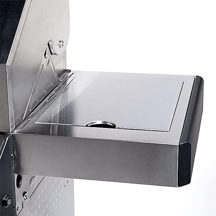 CosmoGrill Stainless Steel Side Table,Bamboo Wooden Cutting Board & Storage- Platinum & Premium Black BBQ