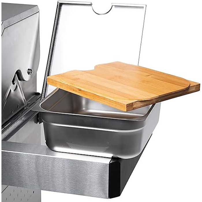 CosmoGrill Stainless Steel Side Table,Bamboo Wooden Cutting Board & Storage- Platinum & Premium Black BBQ