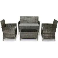 EVRE Grey Madrid Rattan Garden Furniture Set Patio Conservatory Balcony Outdoor 4 Seater Piece Glass Top Coffee Table Modular Sofa