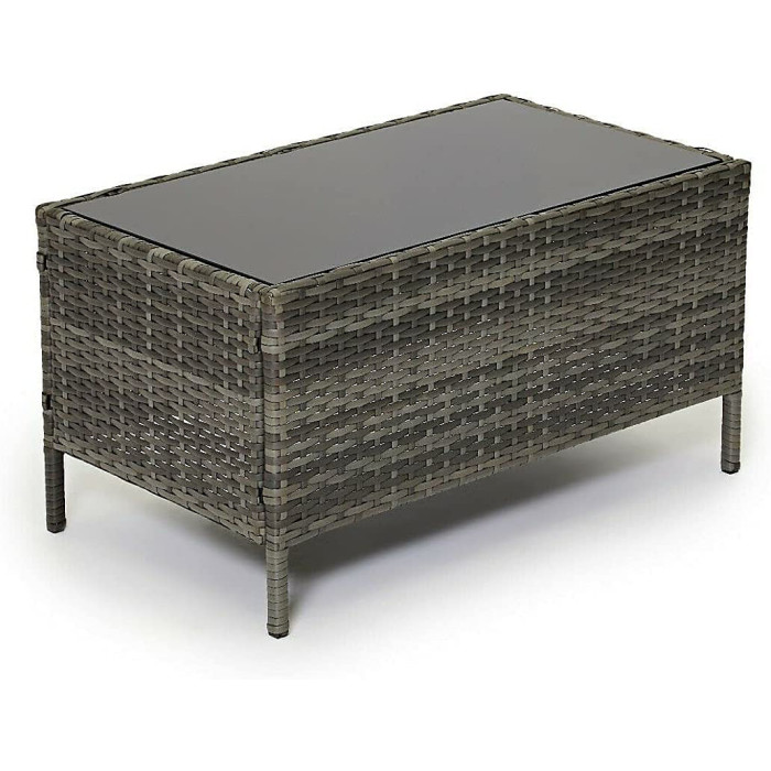 EVRE Grey Madrid Rattan Garden Furniture Set Patio Conservatory Balcony Outdoor 4 Seater Piece Glass Top Coffee Table Modular Sofa