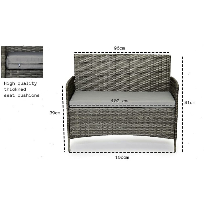 EVRE Grey Madrid Rattan Garden Furniture Set Patio Conservatory Balcony Outdoor 4 Seater Piece Glass Top Coffee Table Modular Sofa