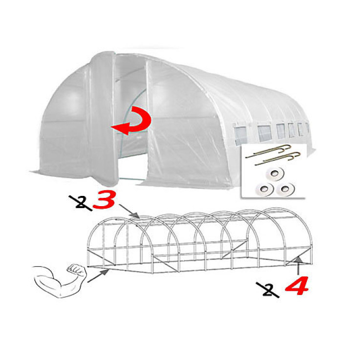 6m x 3m + Ground Anchor Kit (20' x 10' approx) Pro+ White Poly Tunnel