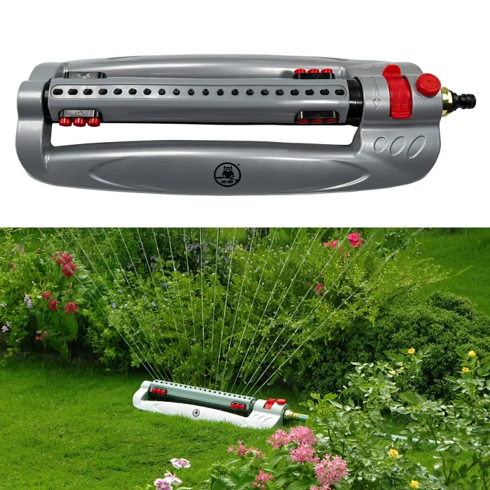 METAL BASE, PRO OSCILLATING BAR LAWN SPRINKLER,UP TO 375M COVERAGE,UNIQUE CLEANABLE NOZZLES,MULTI-ADJUSTABLE BUT EASY TO SET UP AN