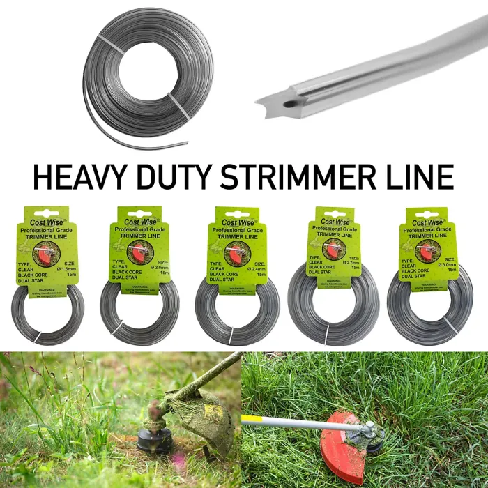 15m of Cost Wise Duel core star shape strimmer line for extra durability and superior cutting power ( 1.6mm)