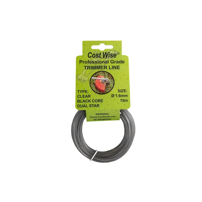 15m of Cost Wise Duel core star shape strimmer line for extra durability and superior cutting power ( 1.6mm)