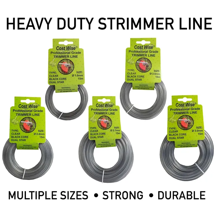 15m of Cost Wise Duel core star shape strimmer line for extra durability and superior cutting power ( 1.6mm)