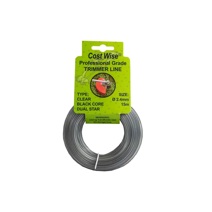 15m of Cost Wise Duel core star shape strimmer line for extra durability and superior cutting power ( 2.4mm)