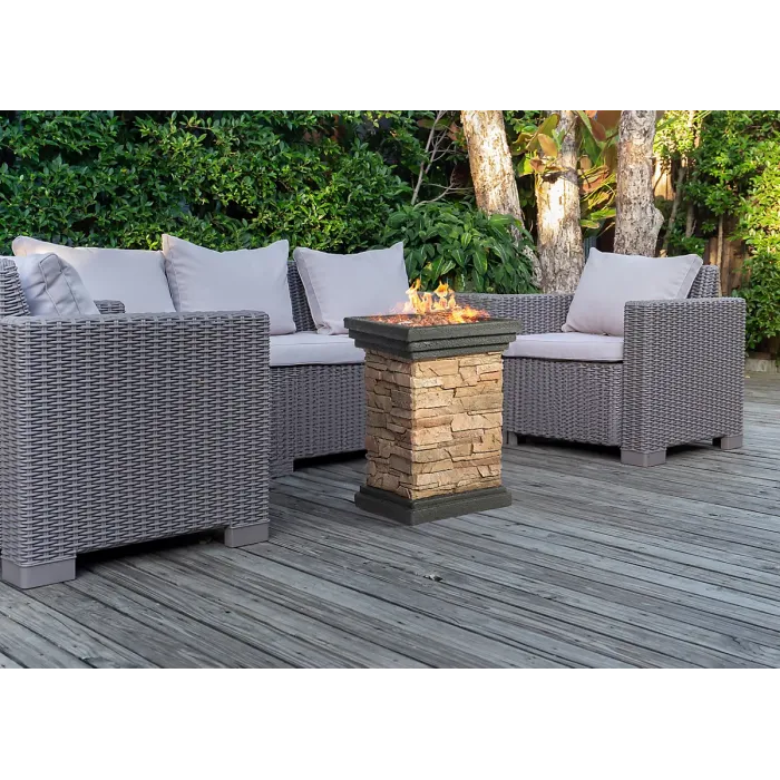 MDA Designs MAKARA Hand-crafted Stone Fire Column Garden and Patio Fire Pit