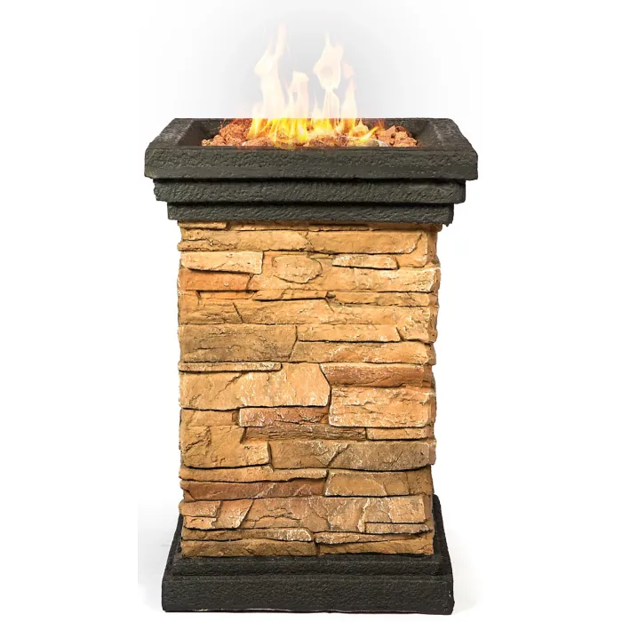 MDA Designs MAKARA Hand-crafted Stone Fire Column Garden and Patio Fire Pit