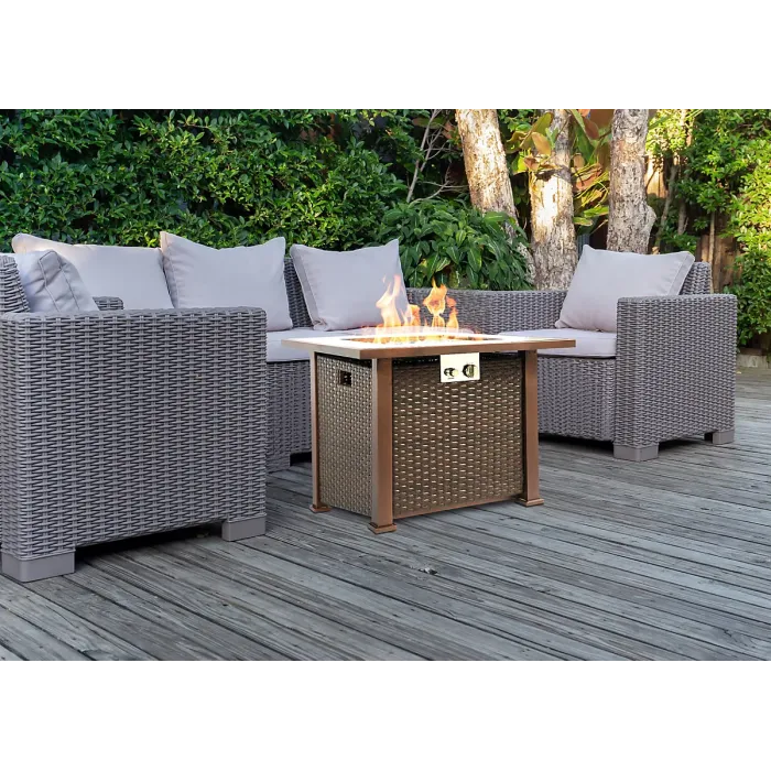 MDA Designs OSTARA Stylish Wicker Garden and Patio Glass Tabletop Fire Pit