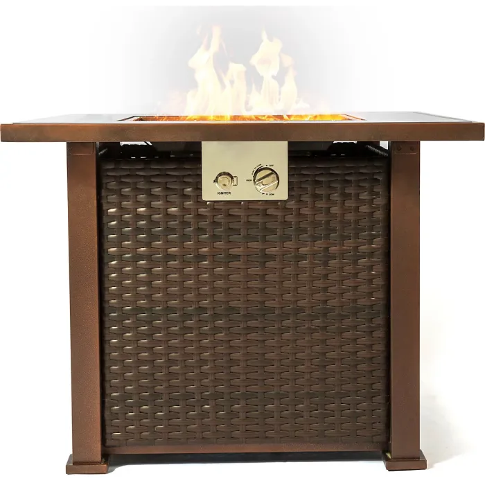 MDA Designs OSTARA Stylish Wicker Garden and Patio Glass Tabletop Fire Pit