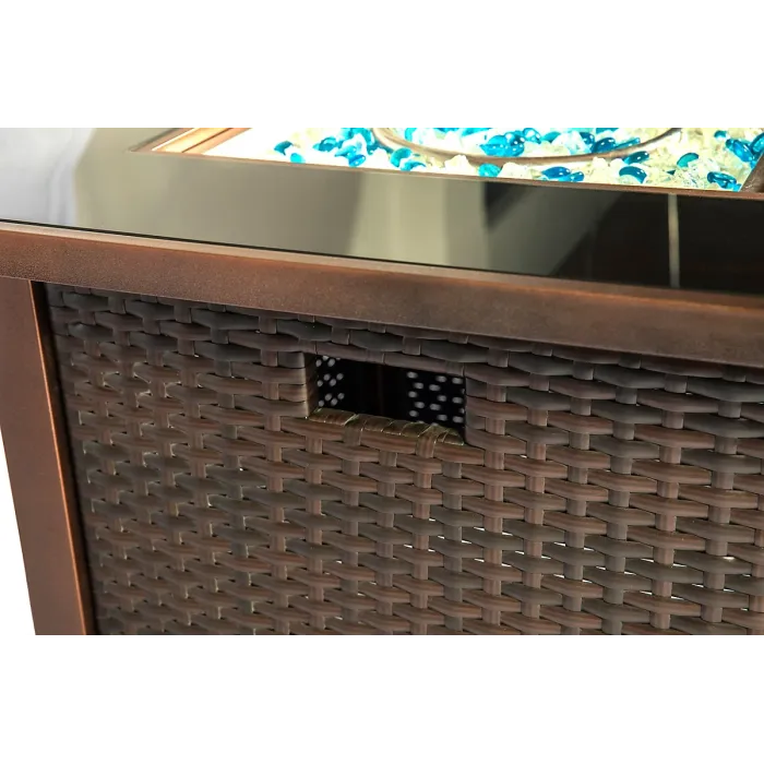 MDA Designs OSTARA Stylish Wicker Garden and Patio Glass Tabletop Fire Pit