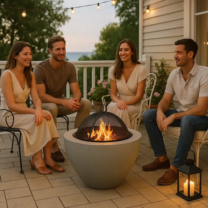 Centurion Supports Fireology DIABLO Contemporary Garden Fire Pit Brazier and Barbecue with Concrete Stone-Effect Finish