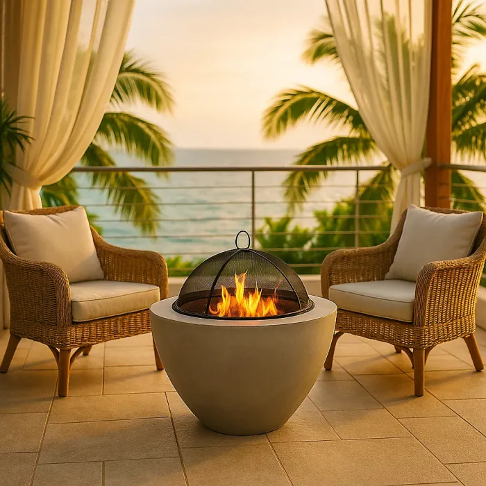 Centurion Supports Fireology DIABLO Contemporary Garden Fire Pit Brazier and Barbecue with Concrete Stone-Effect Finish