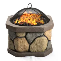 Centurion Supports Fireology BOGOTA Bold Garden Fire Pit Brazier and Barbecue with Eco-Stone Finish