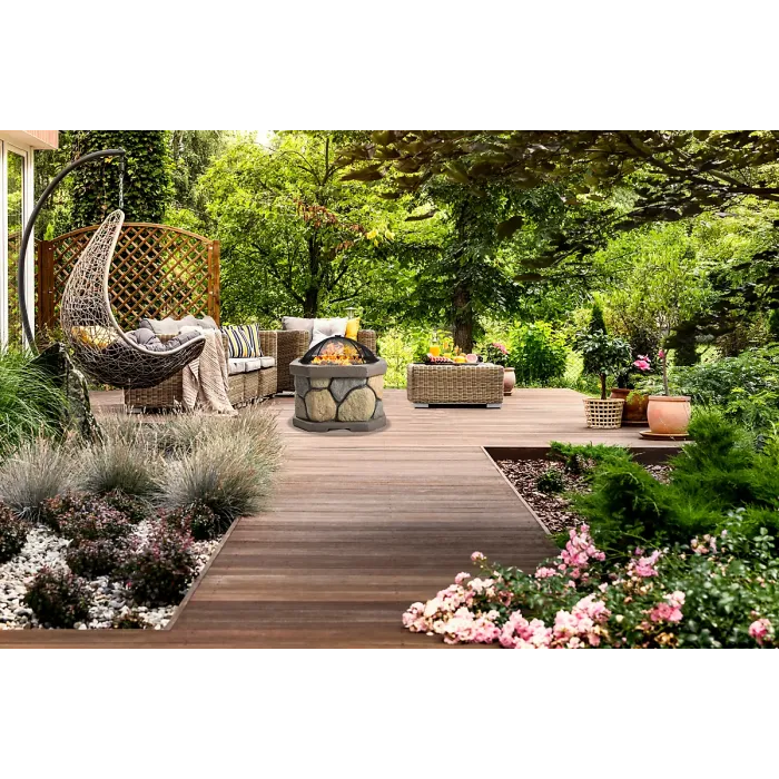 Centurion Supports Fireology BOGOTA Bold Garden Fire Pit Brazier and Barbecue with Eco-Stone Finish