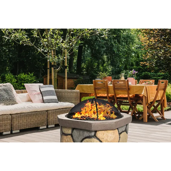 Centurion Supports Fireology BOGOTA Bold Garden Fire Pit Brazier and Barbecue with Eco-Stone Finish