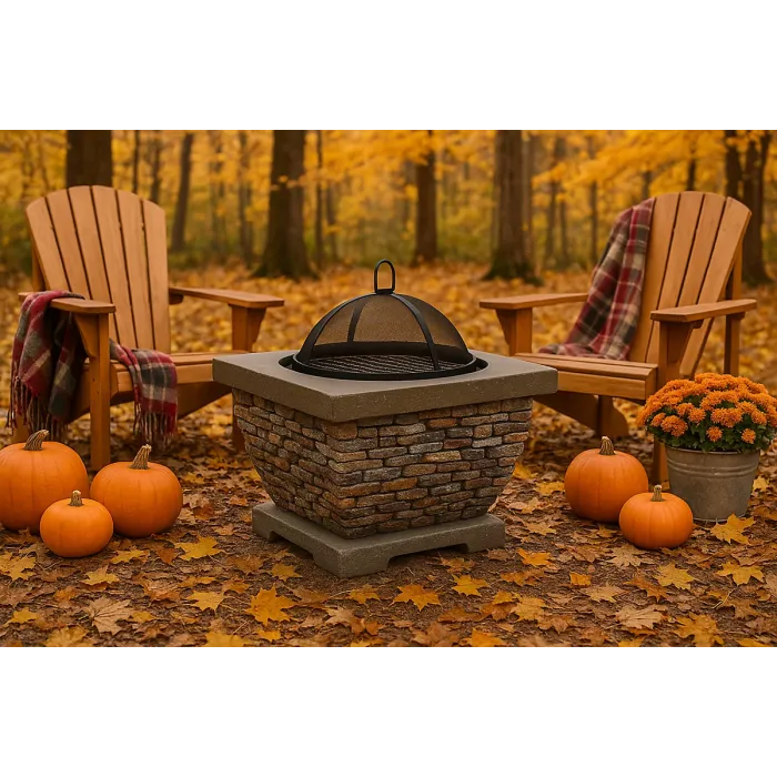 Centurion Supports Fireology TONTERIA Prestigious Garden Fire Pit Brazier and Barbecue with Eco-Stone Finish