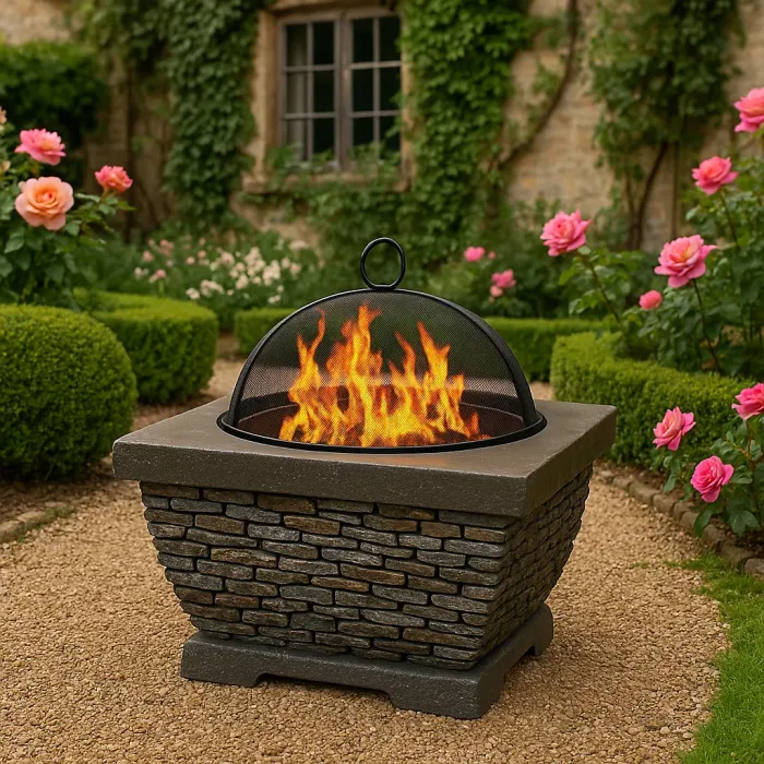 Centurion Supports Fireology TONTERIA Prestigious Garden Fire Pit Brazier and Barbecue with Eco-Stone Finish