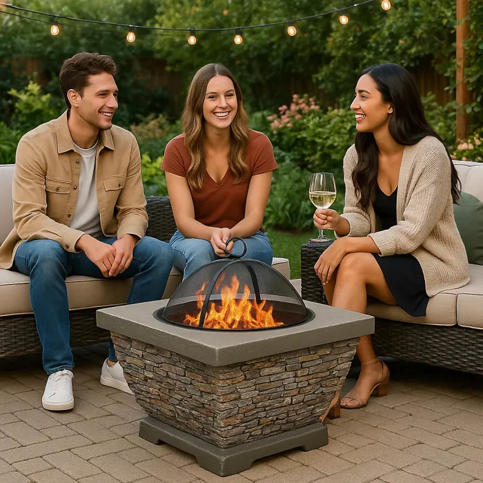 Centurion Supports Fireology TONTERIA Prestigious Garden Fire Pit Brazier and Barbecue with Eco-Stone Finish