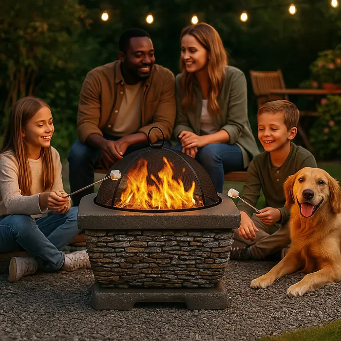 Centurion Supports Fireology TONTERIA Prestigious Garden Fire Pit Brazier and Barbecue with Eco-Stone Finish