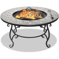 Homeology Fireology GINESSA Sumptuous Garden Fire Pit, Brazier, Table, Bbq and Ice Bucket with Mosaic Ceramic Tiles