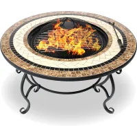 Homeology TOPANGA High-End Multi-Functional Garden Fire Pit, Brazier, Coffee Table, Bbq, Ice Bucket with Ceramic Tiles