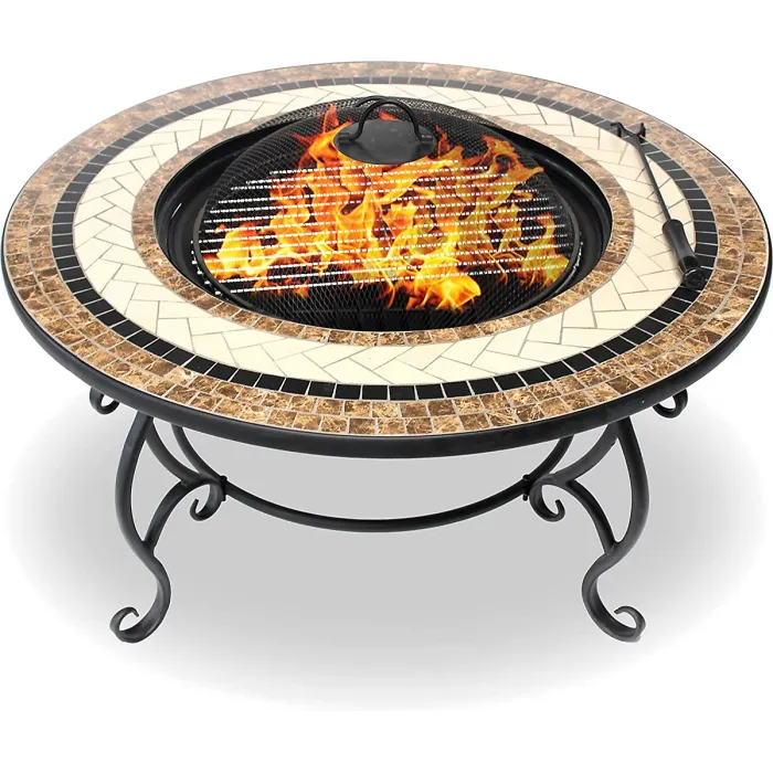 Homeology TOPANGA High-End Multi-Functional Garden Fire Pit, Brazier, Coffee Table, Bbq, Ice Bucket with Ceramic Tiles