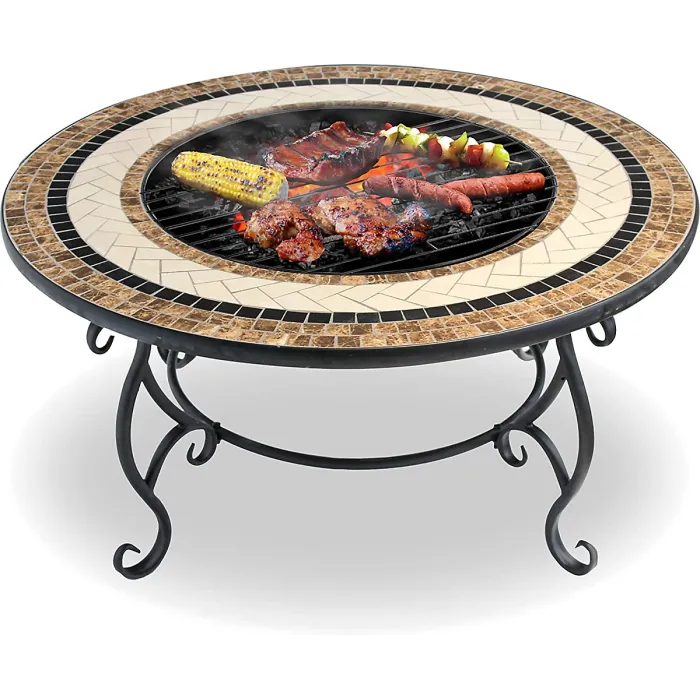 Centurion Supports TOPANGA High-End Multi-Functional Garden Fire Pit, Brazier, Coffee Table, Bbq, Ice Bucket with Ceramic Tiles
