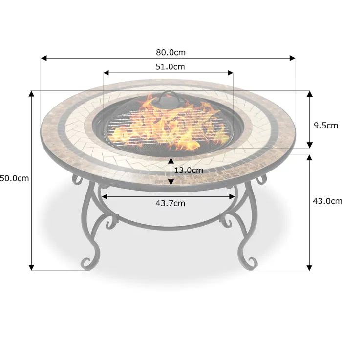 Centurion Supports TOPANGA High-End Multi-Functional Garden Fire Pit, Brazier, Coffee Table, Bbq, Ice Bucket with Ceramic Tiles