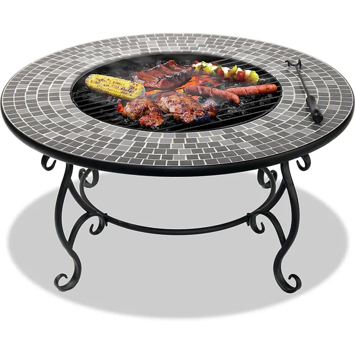 Centurion Supports Fireology GINESSA Sumptuous Garden Fire Pit, Brazier, Table, Bbq and Ice Bucket with Mosaic Ceramic Tiles