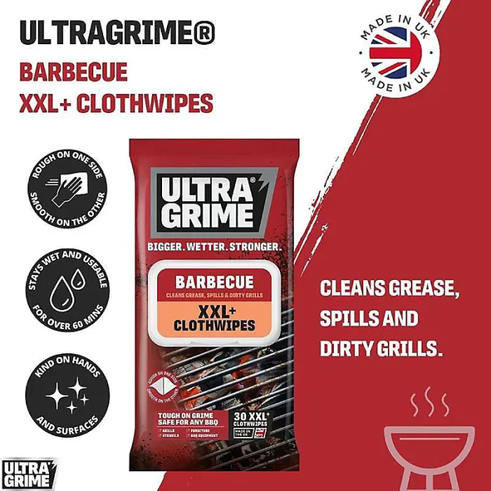 UltraGrime LIFE BBQ XXL+ Clothwipes 30pk - Extra-Large, Extra-Thick BBQ Cleaning Wipes