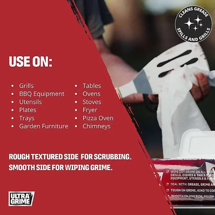 UltraGrime LIFE BBQ XXL+ Clothwipes 30pk - Extra-Large, Extra-Thick BBQ Cleaning Wipes