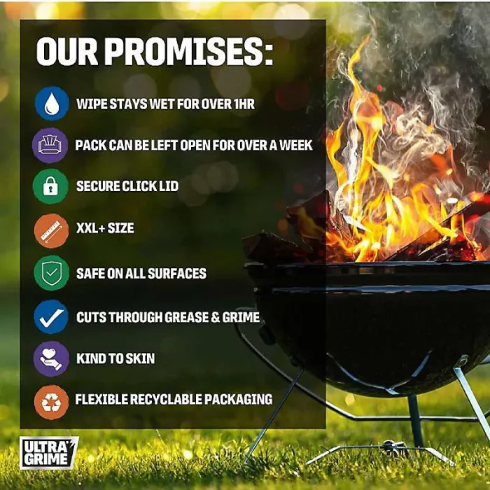 UltraGrime LIFE BBQ XXL+ Clothwipes 30pk - Extra-Large, Extra-Thick BBQ Cleaning Wipes