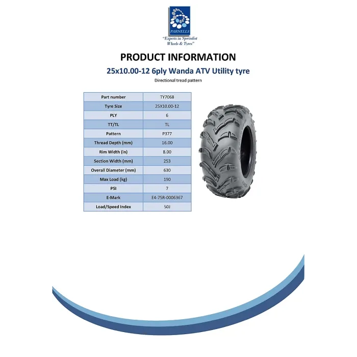 25x10.00-12 & 25x8.00-12 ATV Quad Tyres 6ply P377 E Marked Road Legal (Set of 4)