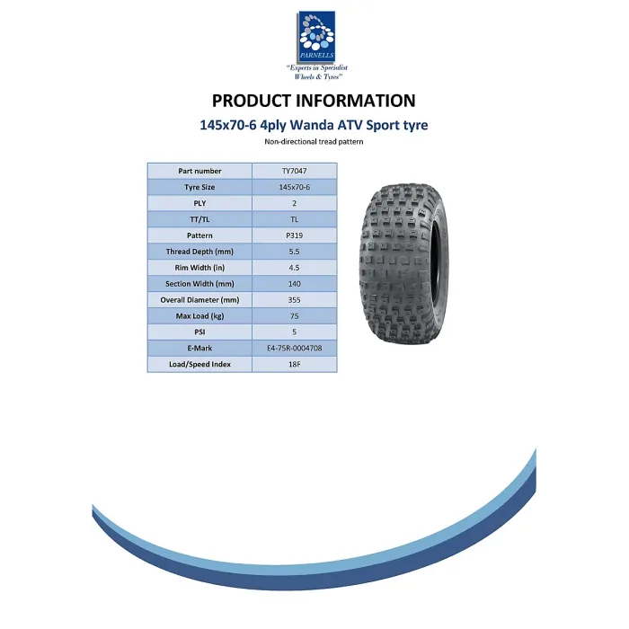 145/70-6 knobby ATV tyre Quad trailer kids wheels 50cc 90cc 110cc 75 kgs Wanda.