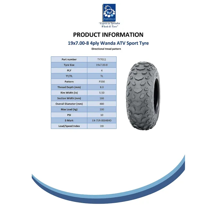 19x7.00-8 quad ATV tyre Wanda P330 19x7-8 ATV E marked road legal quad tyres