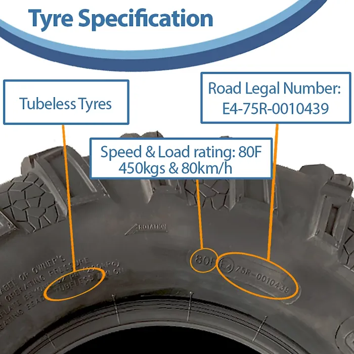 25x11.00-12 ATV Quad Tyre 6ply Wanda 373A E-Marked Road Legal Tubeless 450kgs