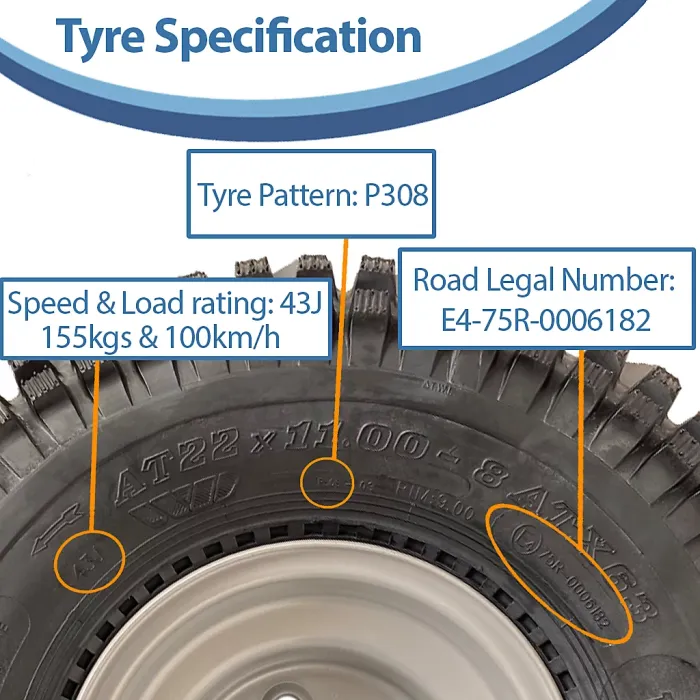 22x11.00-8 ATV Quad tyre Wanda P308 E-Marked Road Legal on 4 Stud 4 Inch PCD Rim