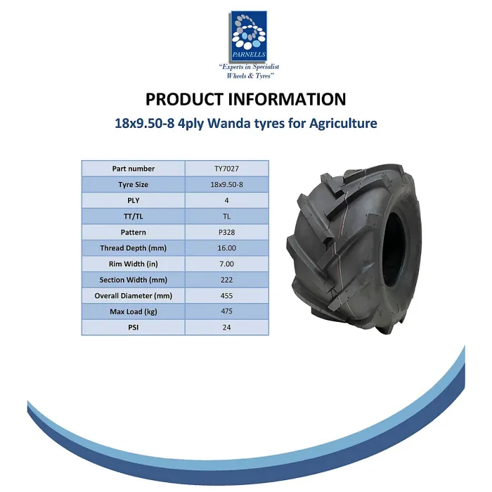 18x9.50-8 Open Centre P328 Wheel Tyre on Rim Cleated Rotavator 4 Stud 4 Inch PCD