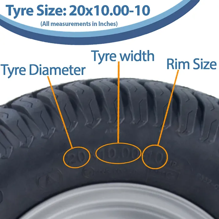 20x10.00-10 Lawnmower Wheel & Rim 4ply Grass Tyre P332 Road Legal 4 Inch PCD Rim