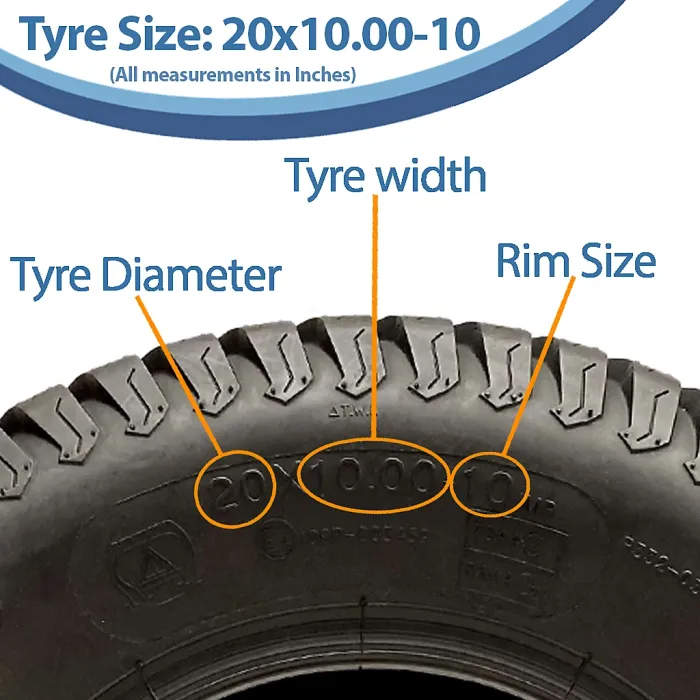 20x10.00-10 Lawnmower Tyre 4ply Multi Turf Grass Wanda P332 E-Marked Road Legal