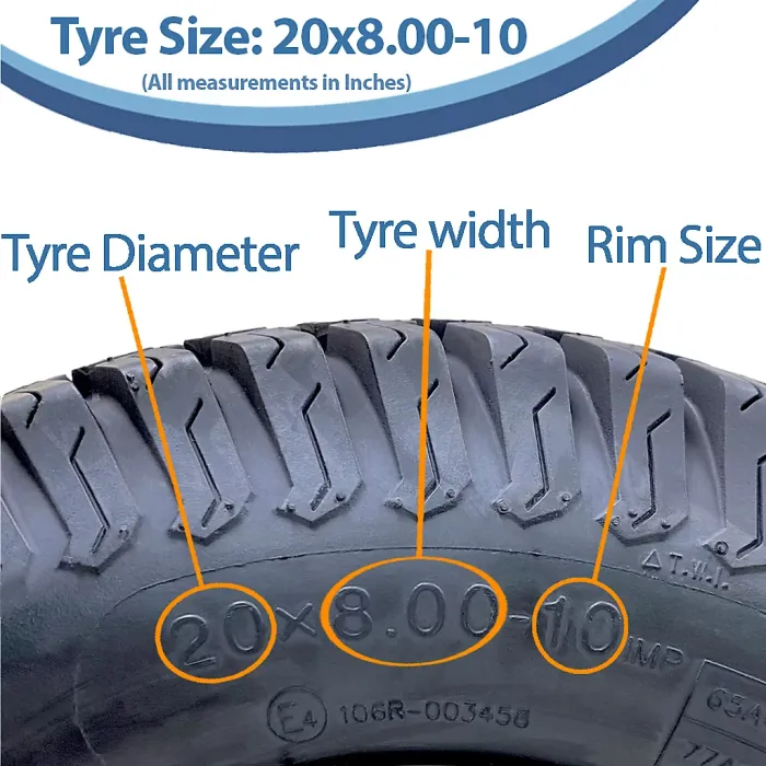 20x8.00-10 Lawnmower Grass Turf Tyre Wanda P332 Tubeless E-Marked Road Legal A4