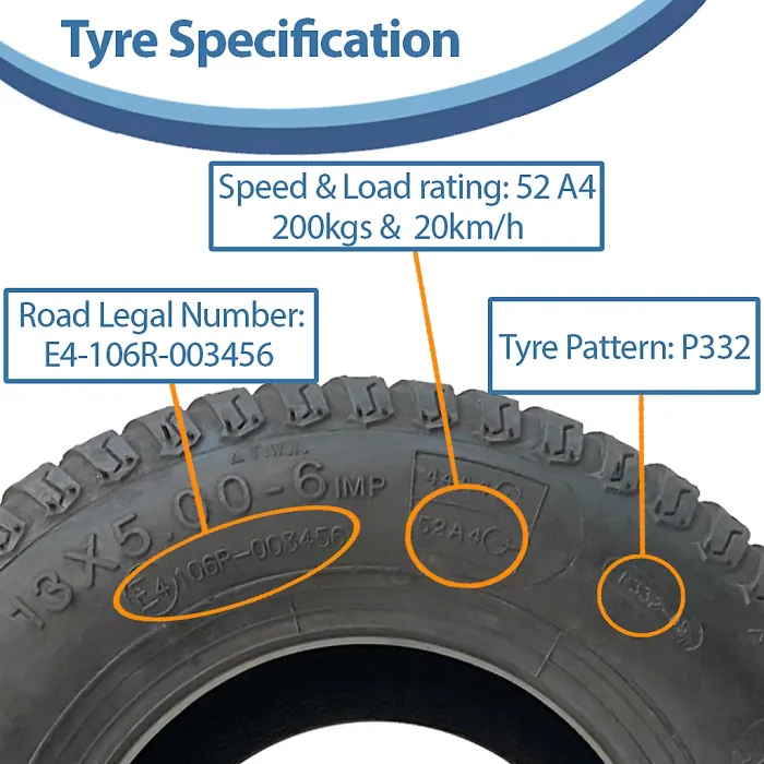 13x5.00-6 Lawnmower Grass Tyre Wanda P332 Multi Turf 4 ply Road Legal Tubeless