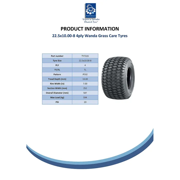 22.5x10.00-8 4 stud 4 inch PCD rim, Grass tyre for John Deere Gator - set of 2